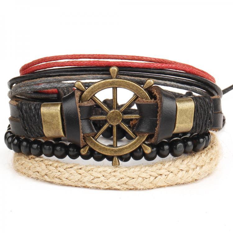 shopping תכשיטים לגבר Punk Multilayer Hand Woven Bracelet Rudder Boat Anchor Beaded Bracelet Unisex Wholesale