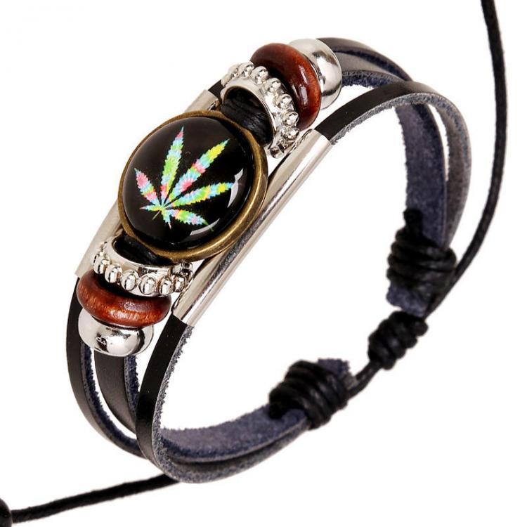 shopping תכשיטים לגבר Punk Multilayer Unisex Bracelets Wooden Beads Maple Leaf Bracelet for Men