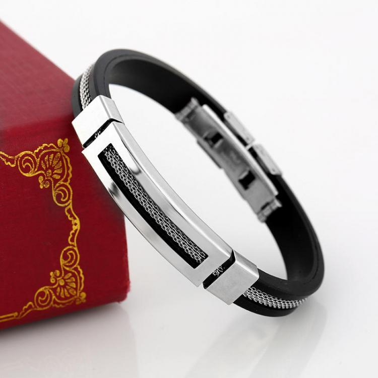 shopping תכשיטים לגבר 12mm Men Casual Stainless Steel Bracelet Silicone Chain Trendy Bracelets