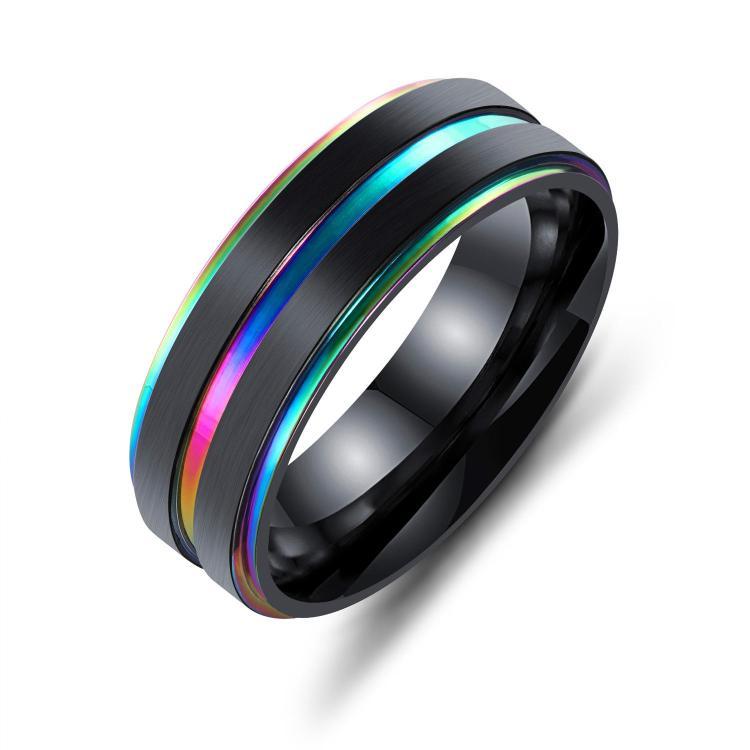 shopping תכשיטים לגבר 7mm Black Gold Double Plating Finger Rings Titanium Steel Slot Groove Ring Jewelry for Men