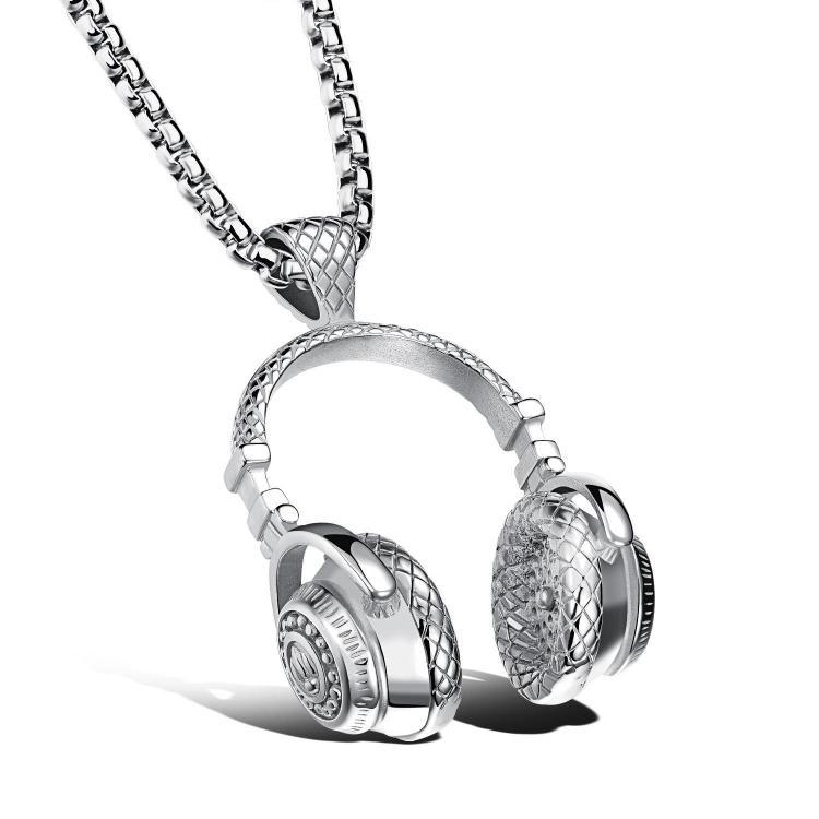 shopping תכשיטים לגבר Men's Titanium Steel Earphone Shape Pendant Charm Necklace Hip-hop Accessories