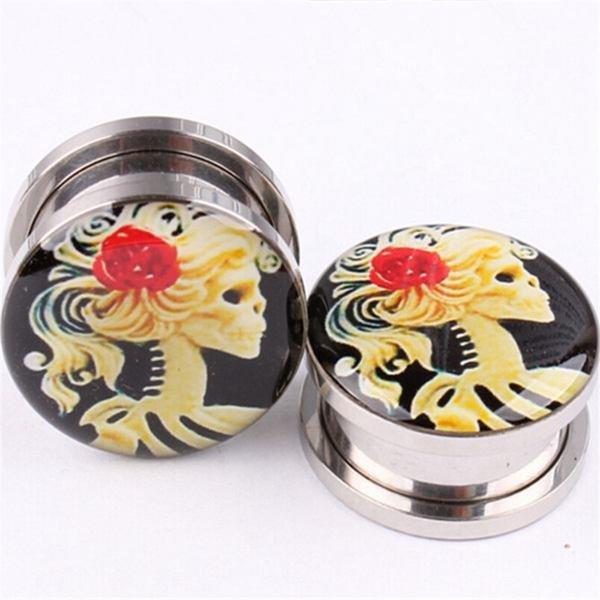 shopping תכשיטים לגבר 1pc Stainless Steel Pretty Girl Flared Ear Plugs Expander Tunnel Piercing