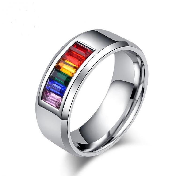 shopping תכשיטים לגבר Trendy Stainless Steel Finger Ring Rainbow Rhinestone Ring Wholesale for Men
