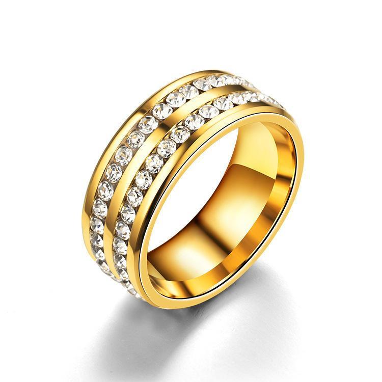 shopping תכשיטים לגבר Trendy Stainless Steel Double Rhinestone Finger Ring for Men