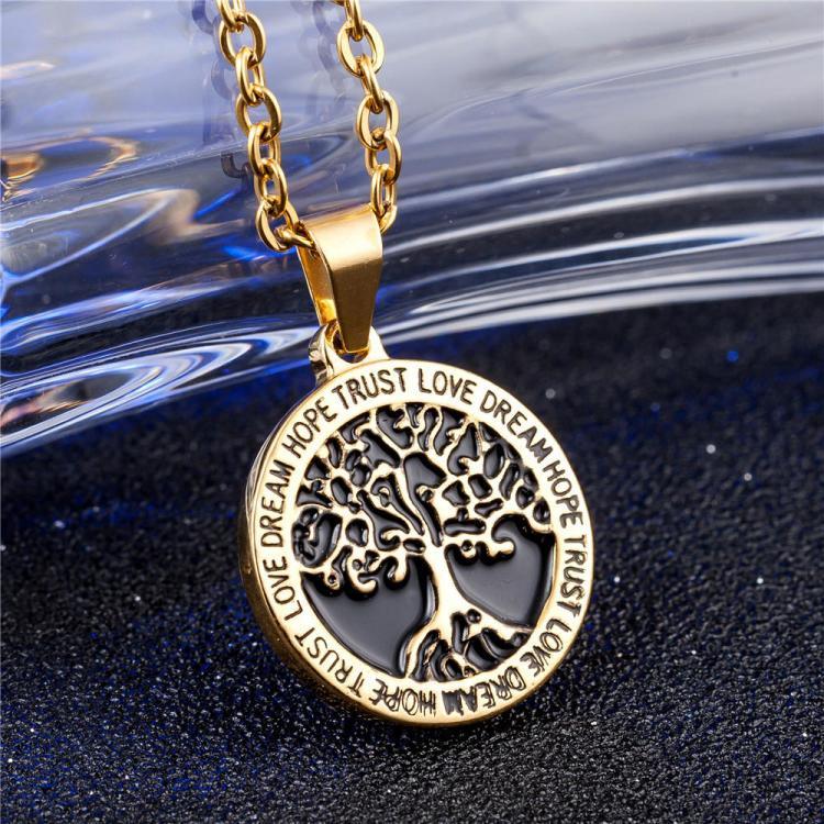 shopping תכשיטים לגבר REZEX Fashion Titanium Steel Necklace Wishing Tree Pendant Tree of Life Men's Gift With Case