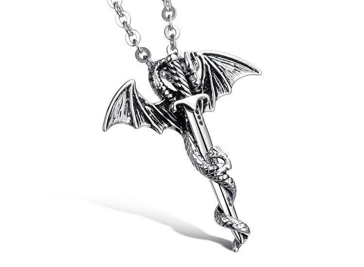 shopping תכשיטים לגבר Pterosaur Golden  Titanium Steel Men's Necklace