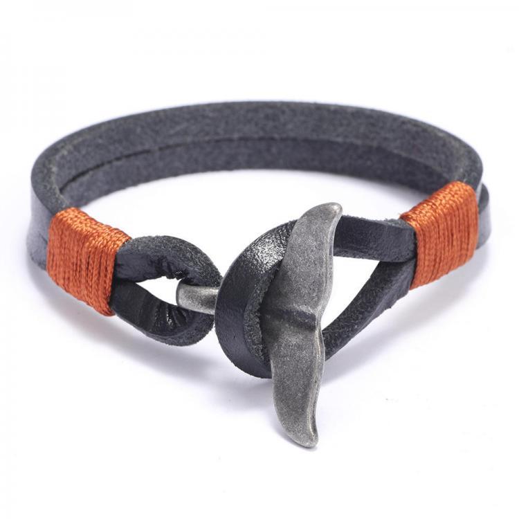 shopping תכשיטים לגבר Whale Tail Alloy Leather Hand-knitted Men's Bracelet