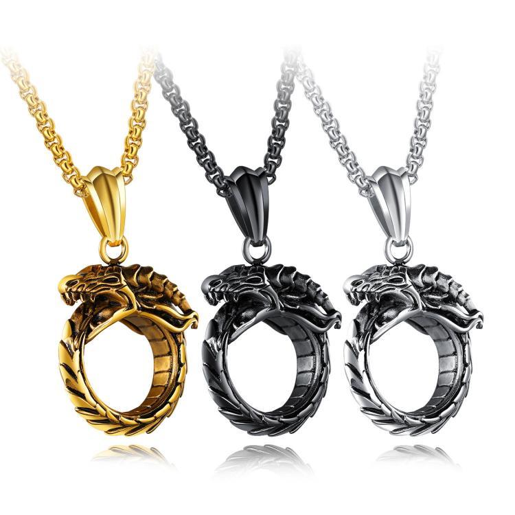 shopping תכשיטים לגבר Retro Men's Pendant Titanium Steel Ouroboros Bite Tail Dragon Eternity  Men Necklace