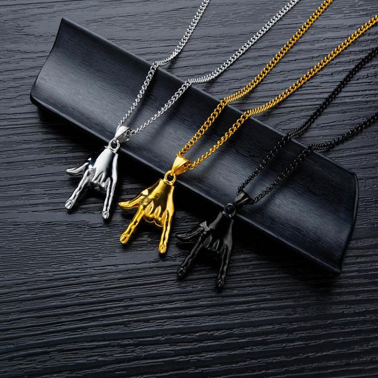 shopping תכשיטים לגבר Retro Hip Hop Titanium Steel Punk Rock Gesture Pendant Necklace