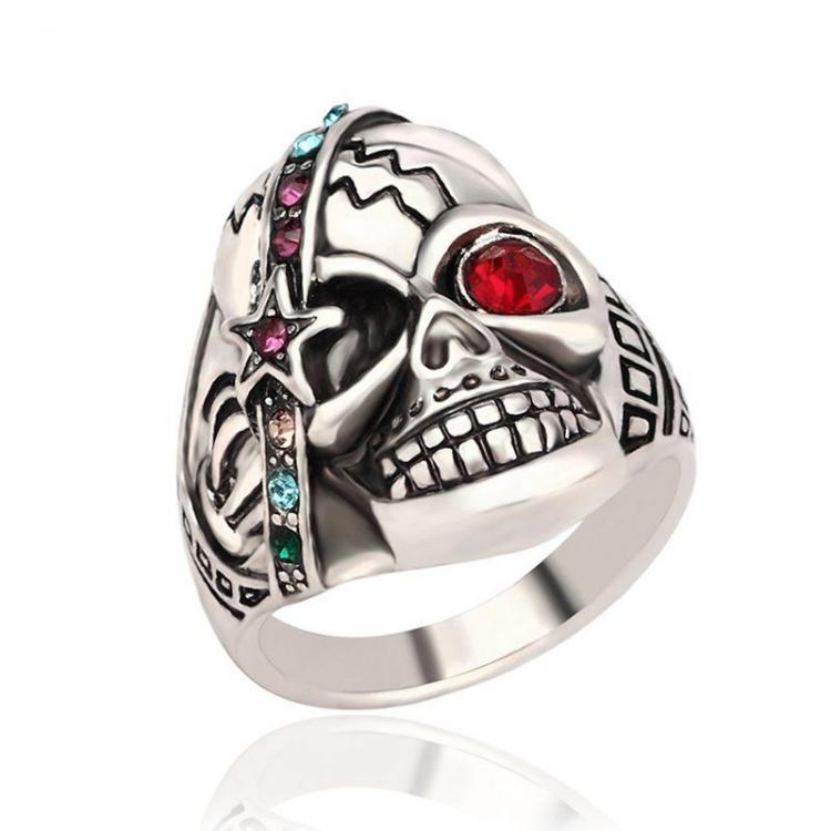 shopping תכשיטים לגבר Vintage Halloween Men Jewelry Skull Head Punk Multicolor Rhinestone Ring for Men