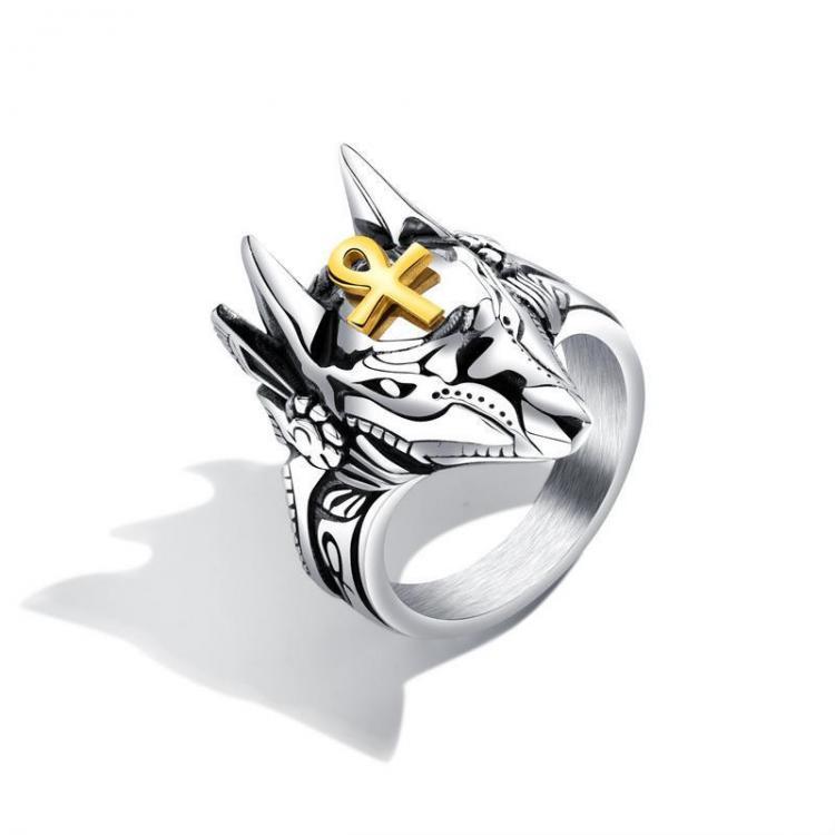 shopping תכשיטים לגבר Punk Finger Ring Titanium Steel Cross Anubis Head Portrait Finger Rings Accessories Jewelry for Men