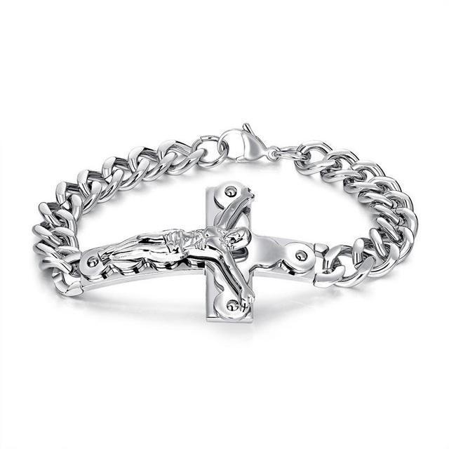 shopping תכשיטים לגבר Religious Titanium Steel Men's Titanium Steel Jesus Cross Bracelet