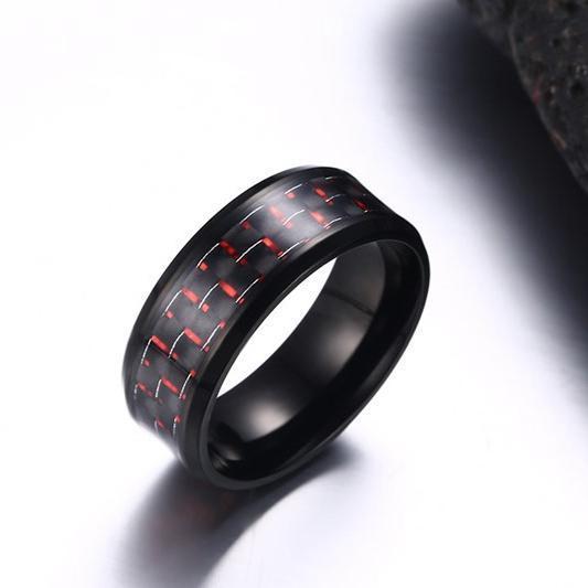 shopping תכשיטים לגבר 8mm Stainless Steel Carbon Fiber Polished Men Ring Simple Trendy
