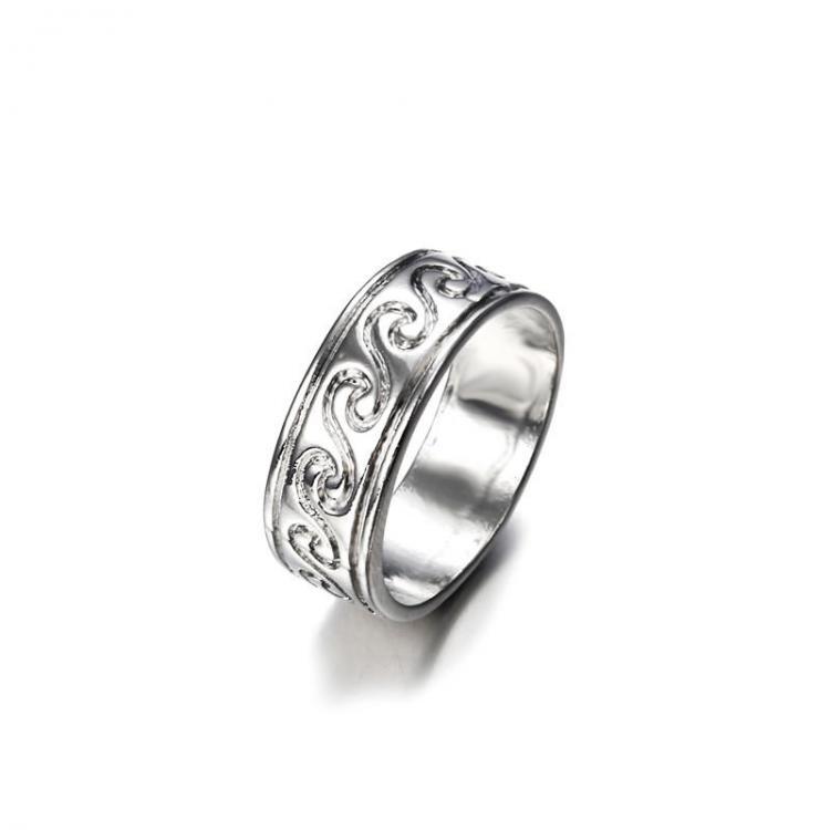 shopping תכשיטים לגבר Vinatge Finger Ring Antique Silver Simple Engraved Pattern Wave Rings Ethnic Jewelry for Women Men