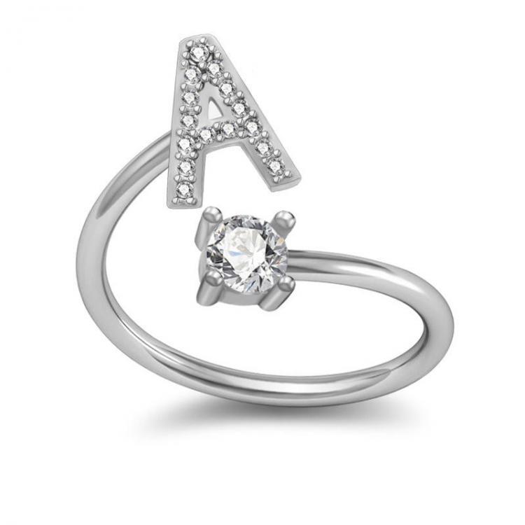 shopping תכשיטים לגבר 26 Letter English Ring Copper-plated White Gold Rhinestone Ring Geometric Adjustable Ring