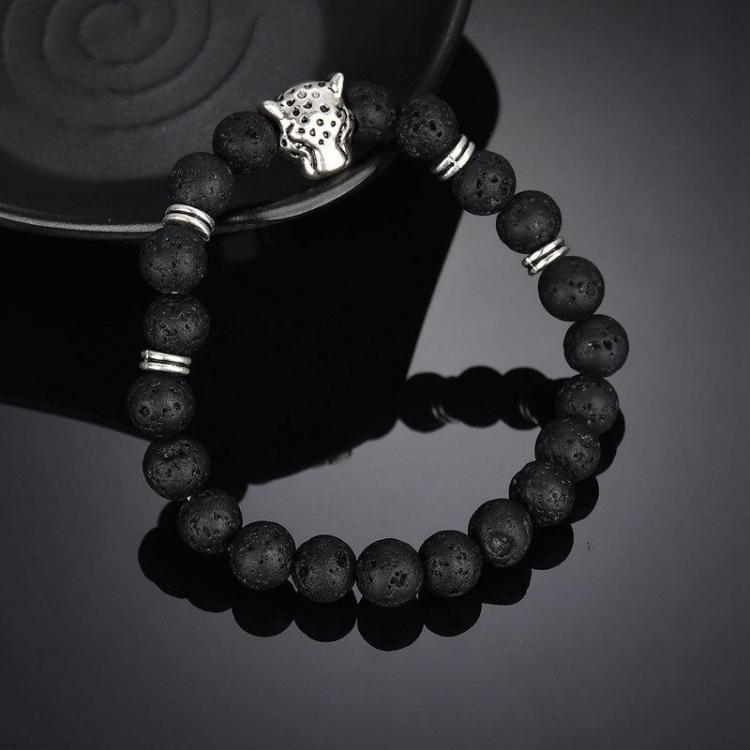 shopping תכשיטים לגבר Retro Leopard Beaded Bracelet Natural Stone Bracelet For Men Volcanic Rock Bracelet