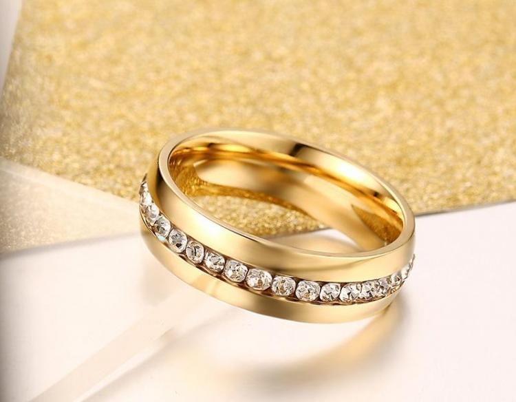 shopping תכשיטים לגבר Titanium Steel Gold-plated Perimeter Crystal Stick Diamond Ring