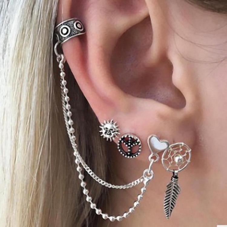 shopping תכשיטים לאישה Vintage Alloy Sun Leaf Love Chain 4 Sets of Earrings Combination Set Earrings for Women