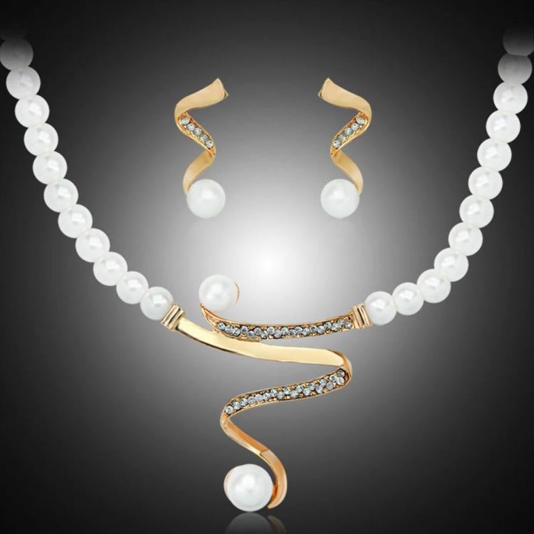 shopping תכשיטים לאישה Elegant Pearl Rhinestone Jewelry Set 1 Pair Earrings 1 Pcs Necklace Women Jewelry Set