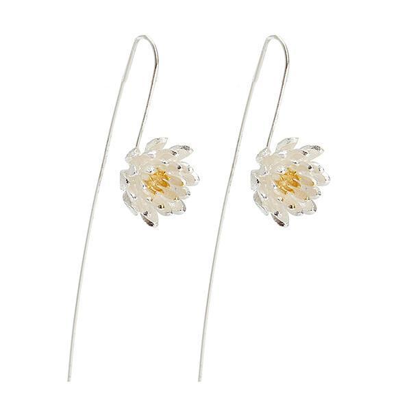 shopping תכשיטים לאישה S925 Vintage Sterling Silver Lotus Women Earrings
