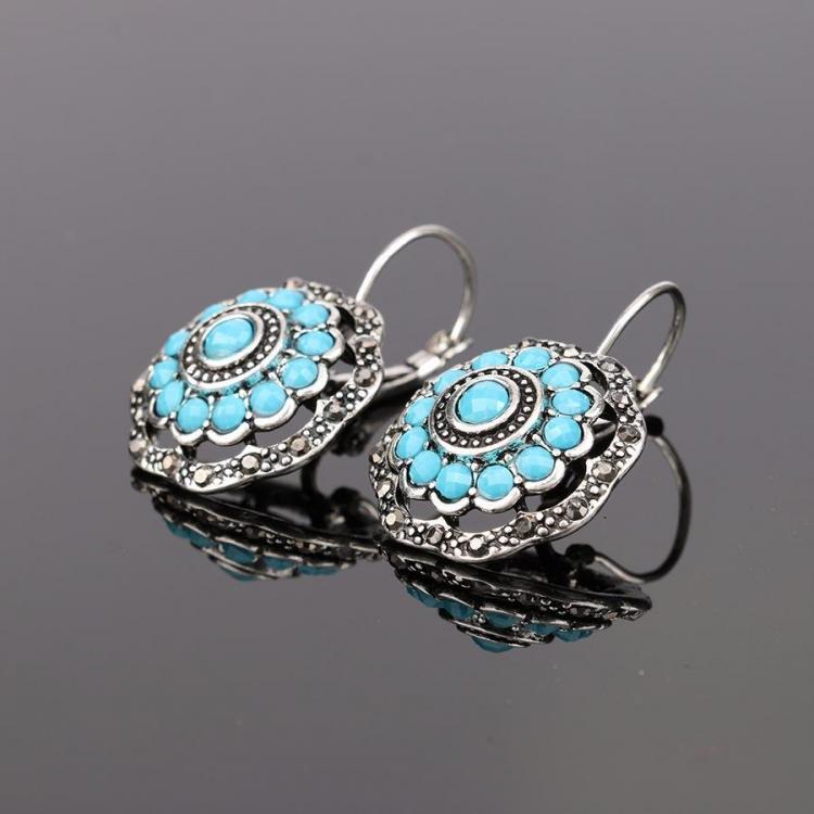shopping תכשיטים לאישה Vintage Ear Drop Earring Hollow Blue Flower Plant Ear Hoop Ethnic Jewelry for Women