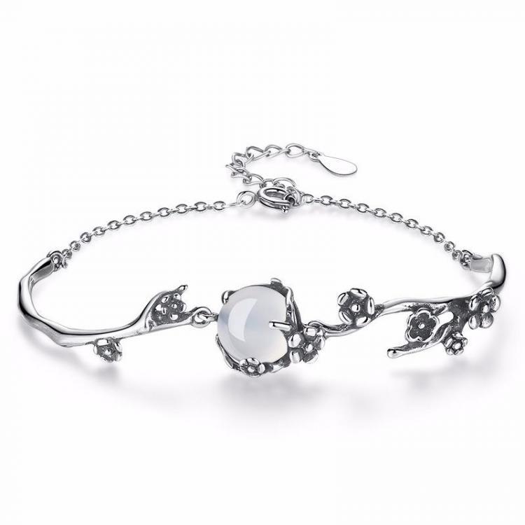 shopping תכשיטים לאישה S925 Silver Elegant Chain Bracelets White Gold Plum Blossom Plant Bracelet Fashion Jewelry for Women