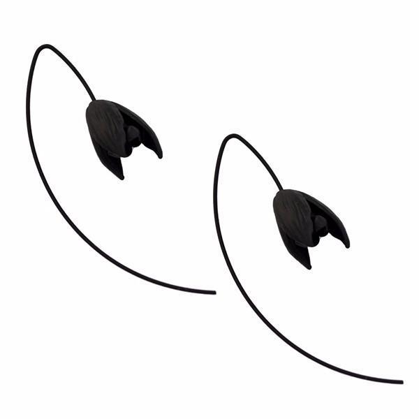 shopping תכשיטים לאישה Simple Ear Drop Alloy Black Flower Long Earrings For Women