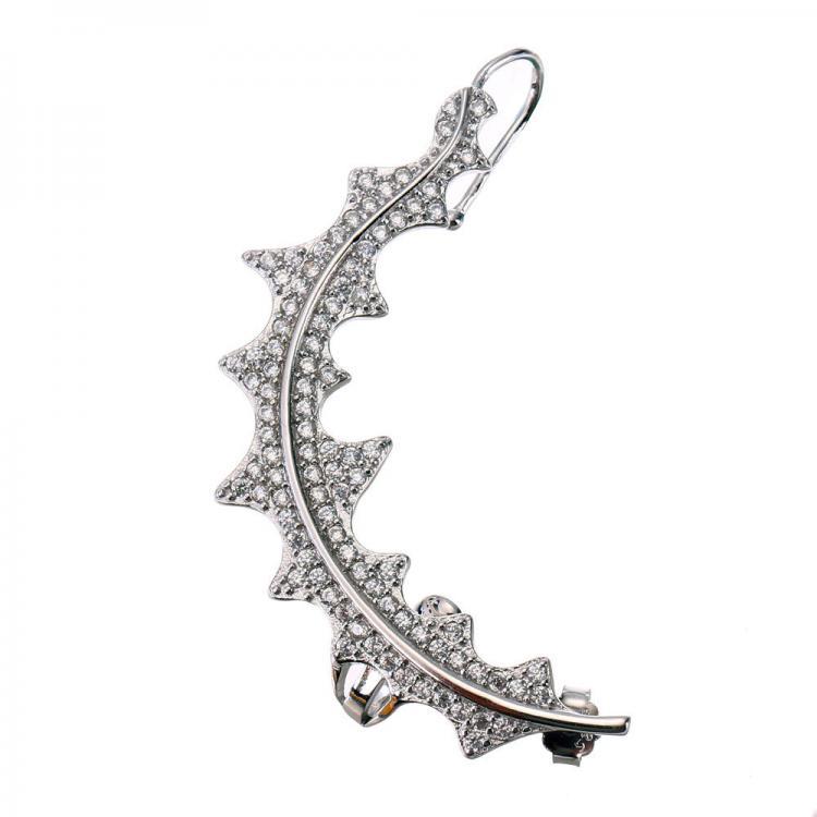 shopping תכשיטים לאישה Luxury 925 Sterling Silver Earrings Leaf Full Zirconia Ear Cuff Piercing Earrings for Women