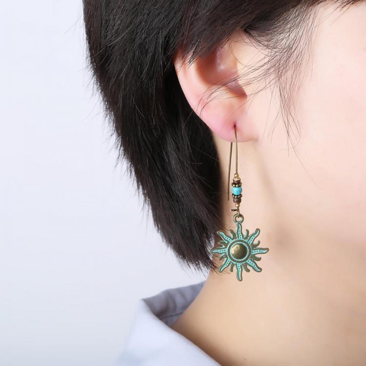 shopping תכשיטים לאישה Ethnic Bronze Sun Ear Drop Earrings