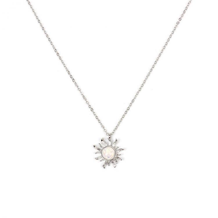 shopping תכשיטים לאישה Fashion Silver Gold Sun Flower Pendant Necklace Opal Chain Statement Necklace for Women