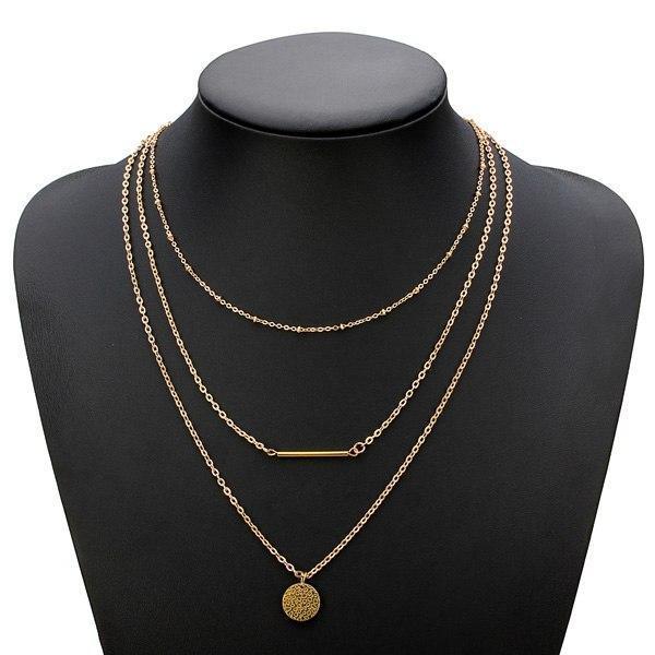 shopping תכשיטים לאישה Metal Sequin Stick Multilayer Necklace Gold Plated Chain