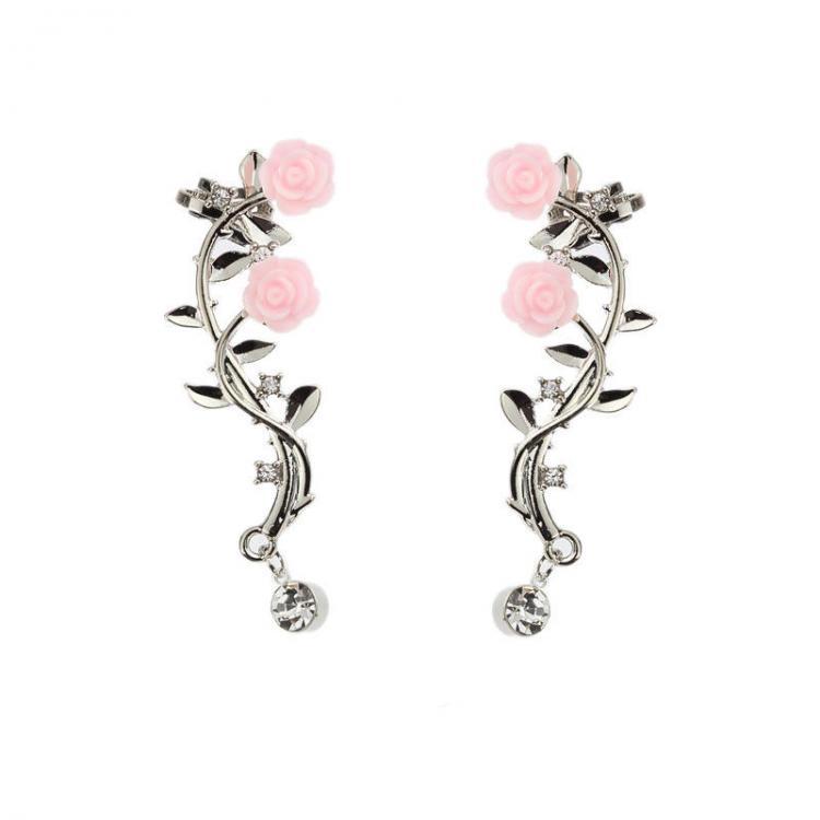 shopping תכשיטים לאישה Elegant Pink Flower Womens Cuff Earring Silver Gold Color Piercing Clip Earrings