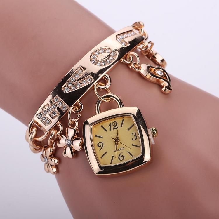 shopping תכשיטים לאישה Fashion Women's Alloy Bracelet Watch with Diamond LOVE Quartz Bracelet Watch