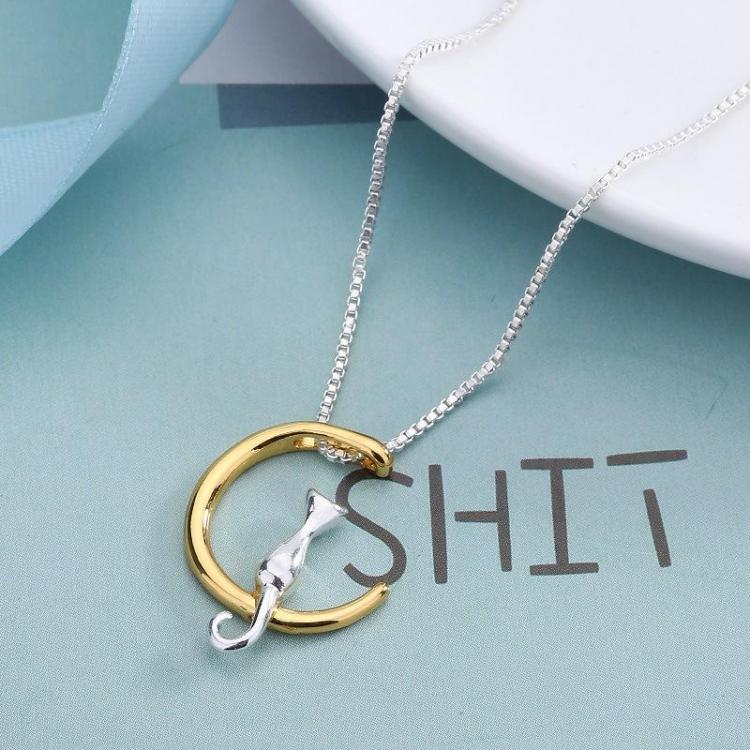 shopping תכשיטים לאישה Trendy Cute Moon Cat Necklace Geometric Animal Pendant Necklace Clavicle Chain