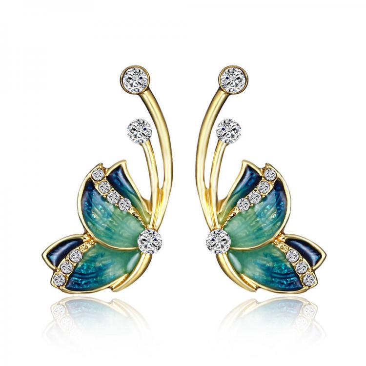 shopping תכשיטים לאישה Luxury Butterfly Gold Earring Sweet Ceramic Rhinestones Crystal Ear Stud Gift for Women