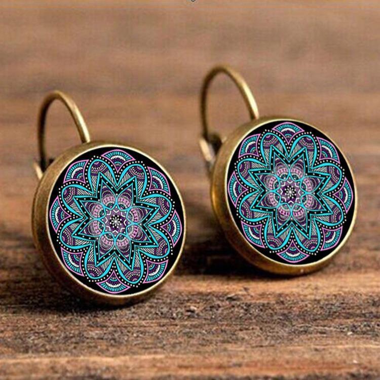 shopping תכשיטים לאישה Bohemian Flower Drop Earring Ethnic Earrings Purple Flower Print Earrings for Women