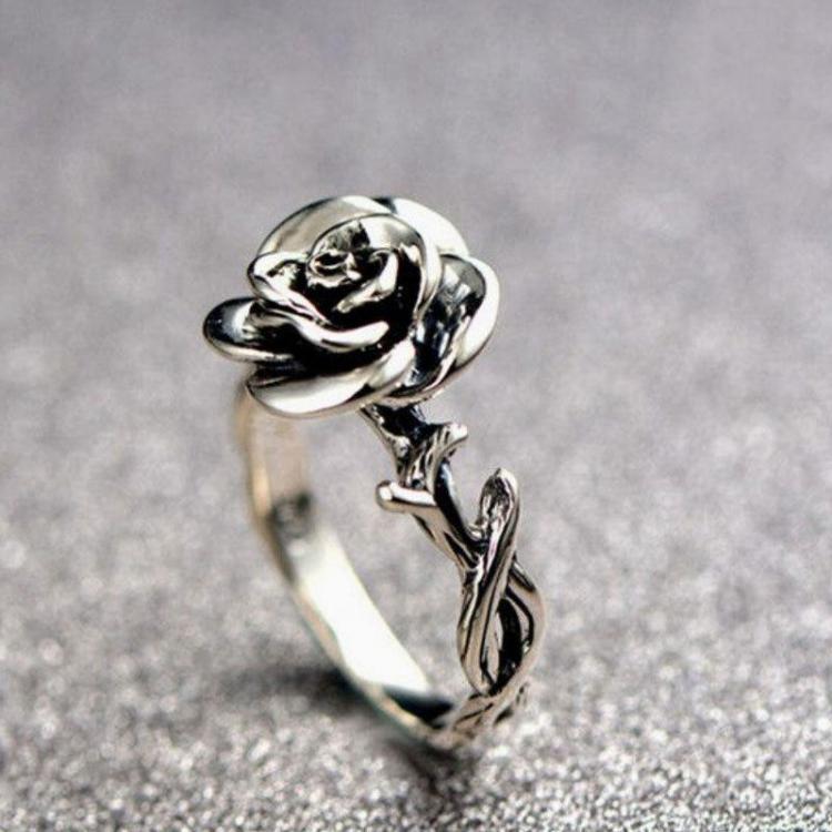 shopping תכשיטים לאישה Sweet Flower Antique Silve Finger Rings Elegant Carved Rose Flower Ring Cute Jewerly For Girl Women