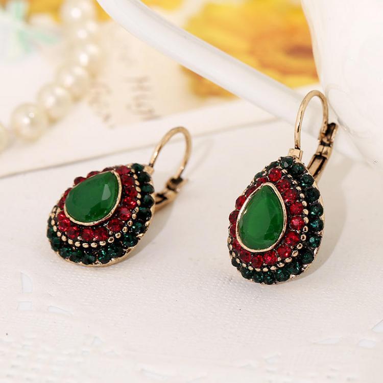 shopping תכשיטים לאישה Bohemian Red Crystal Earrings Retro Water Drop Ear Drop Rhinestone Earring For Women