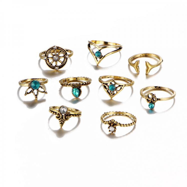 shopping תכשיטים לאישה 9 Pcs Vintage Statement Ring Set Helm Leaf Knuckle Rings Bohemian Jewelry for Women