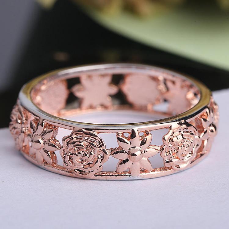 shopping תכשיטים לאישה Sweet Rose Gold Flower Finger Rings Fashion Hollow Engagement Ring Wedding Jewelry for Women