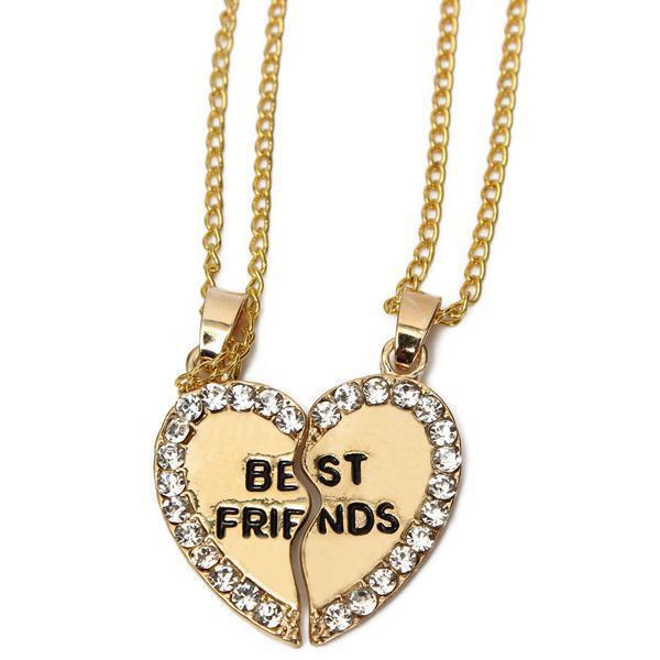 shopping תכשיטים לאישה Rhinestone Broken Heart Double Parts Best Friend Pendant Necklaces