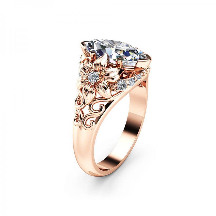 shopping תכשיטים לאישה Elegant Luxury Flower Ring Rose Gold Zircon Diamond Women Ring