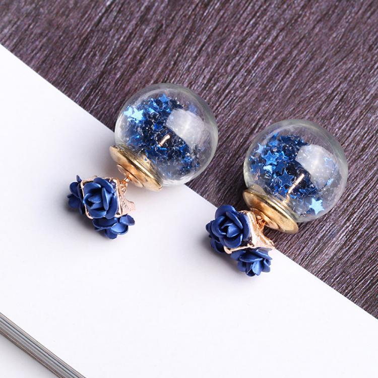 shopping תכשיטים לאישה Trendy Colorful Glass Ball Stars Ear Stud Flower Earrings