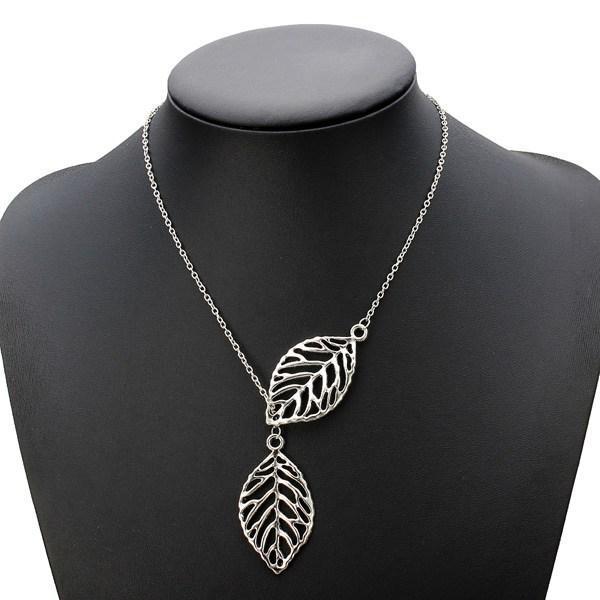 shopping תכשיטים לאישה Vintage Gold Silver Big Leaf Pendant Clavicle Chain Necklace For Women