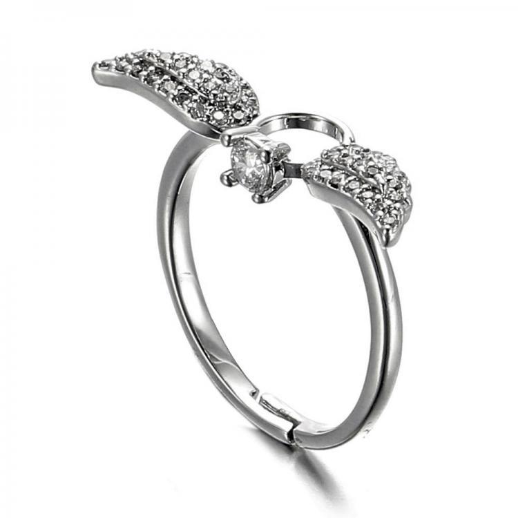 shopping תכשיטי יוקרה וסטים JASSY&reg; 925 Sterling Silver Ring Adjustable Women Finger Ring Sweet Zirconia Angel Wings Wedding Band