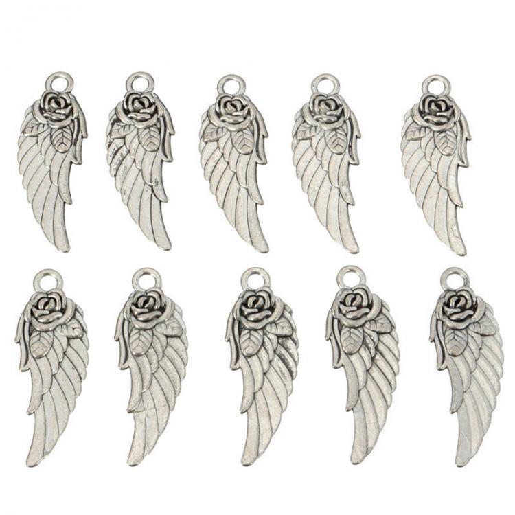 shopping ציוד לבניית תכשיטים 10Pcs Tibetan Silver Rose Angel Wings Pendants Charm DIY