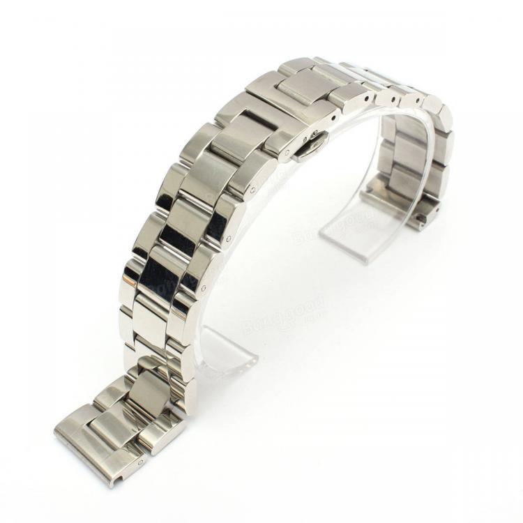 shopping ציוד לשעונים 18mm 20mm 22mm Stainless Steel Solid Link Butterfly Buckle Watch Band