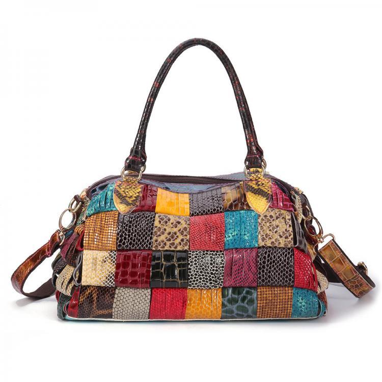 shopping תיקי נשים Women Bohemian Large Capacity Genuine Leather Handbag Patchwork Handmade Crossbody Bags