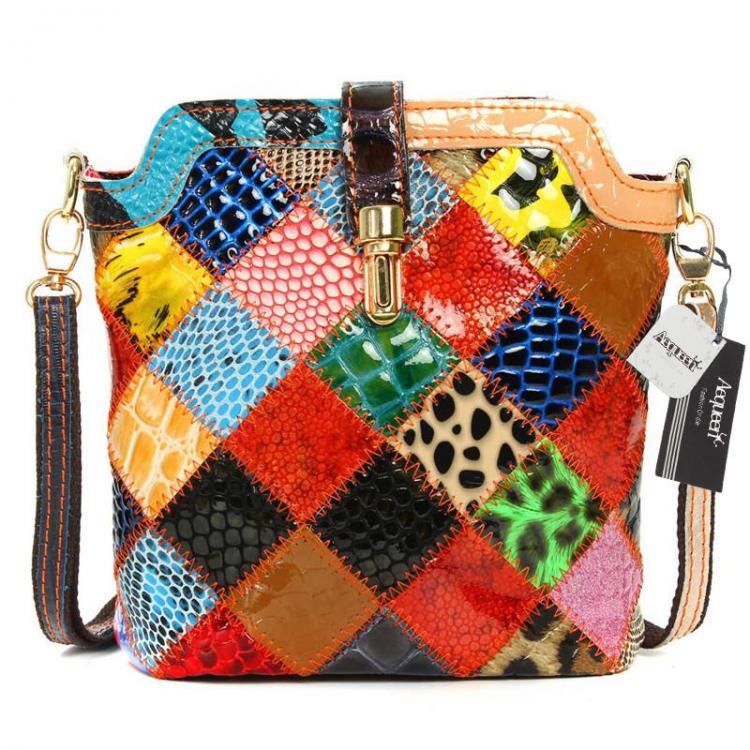 shopping תיקי נשים Women Genuine Leather Patchwork Crossbody Bag Floral Elegant Shoulder Bag