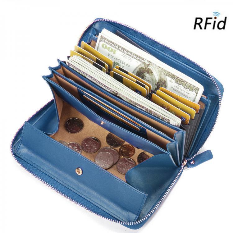 shopping תיקי נשים Brenice Women RFID Blocking Cowhide Zipper Long Wallet Large Capacity Card Holder Coin Purse